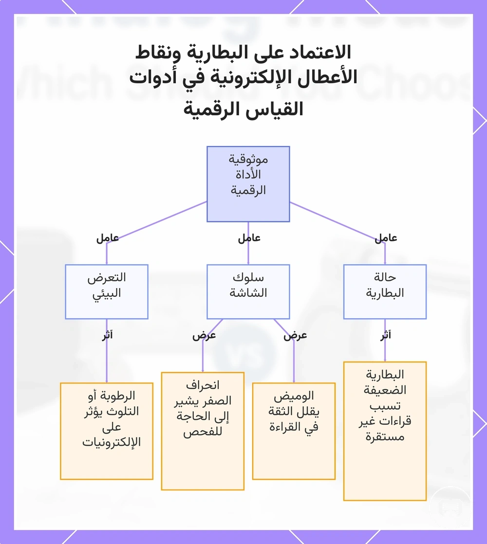 الاعتماد على البطارية ونقاط الأعطال الإلكترونية في أدوات القياس الرقمية