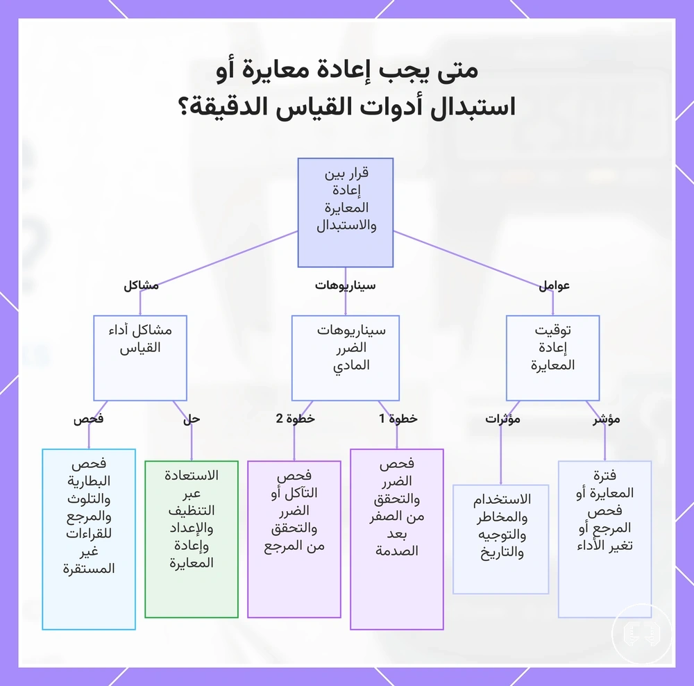 متى يجب إعادة معايرة أو استبدال أدوات القياس الدقيقة؟