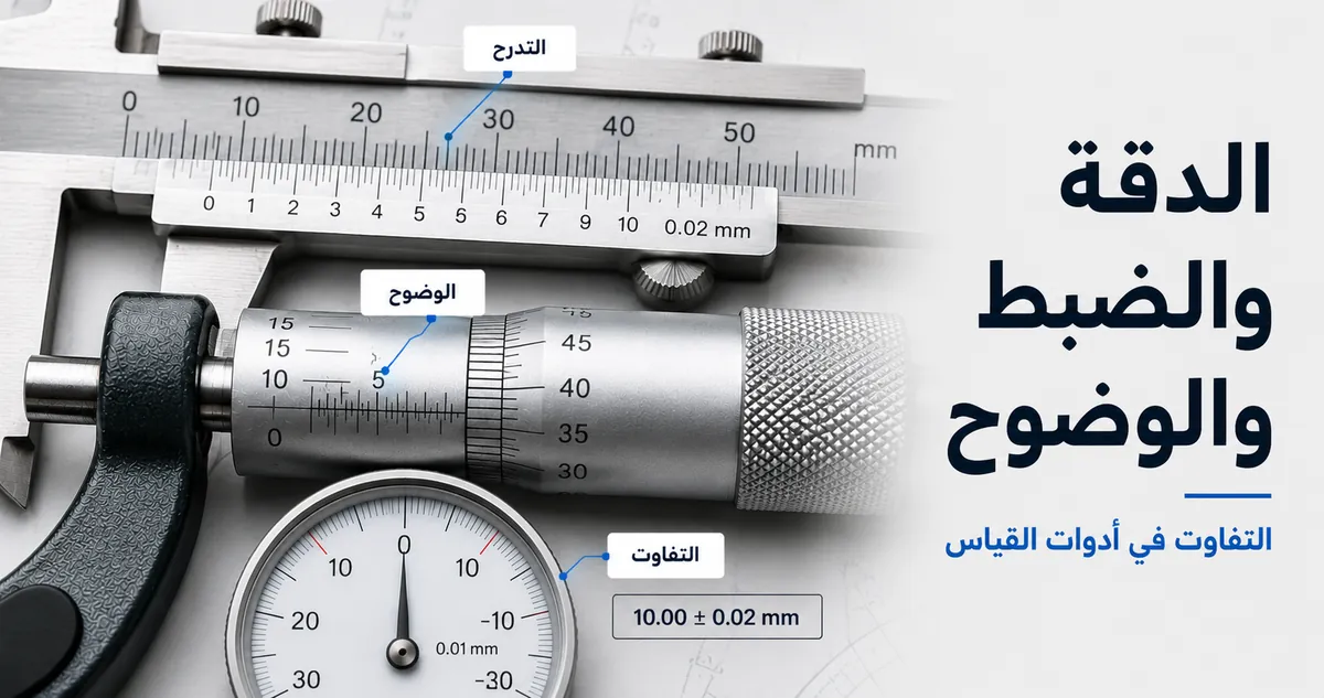 لقطة قريبة لتدرجات أدوات قياس دقيقة توضح تفاصيل الدقة والوضوح والتفاوت