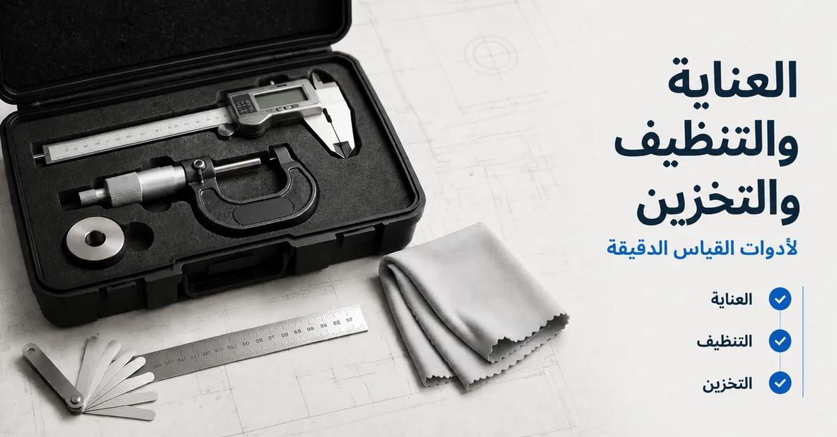 أدوات قياس دقيقة منظفة ومحفوظة في علبة حماية بعد الاستخدام
