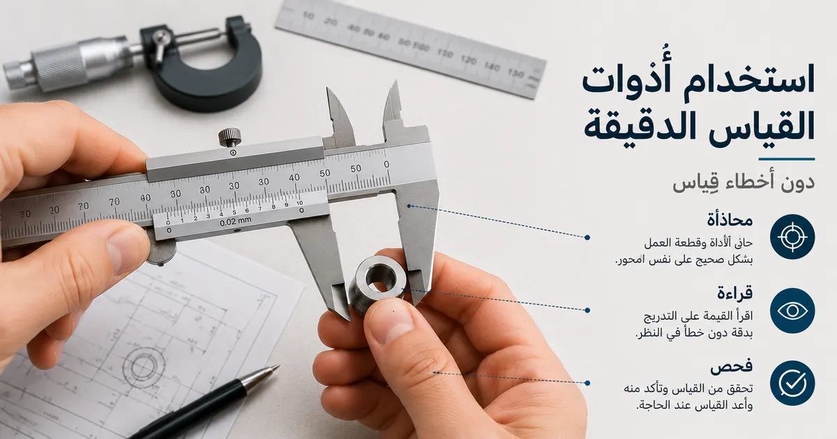 يدان تستخدمان أدوات قياس دقيقة بعناية لتقليل أخطاء القياس