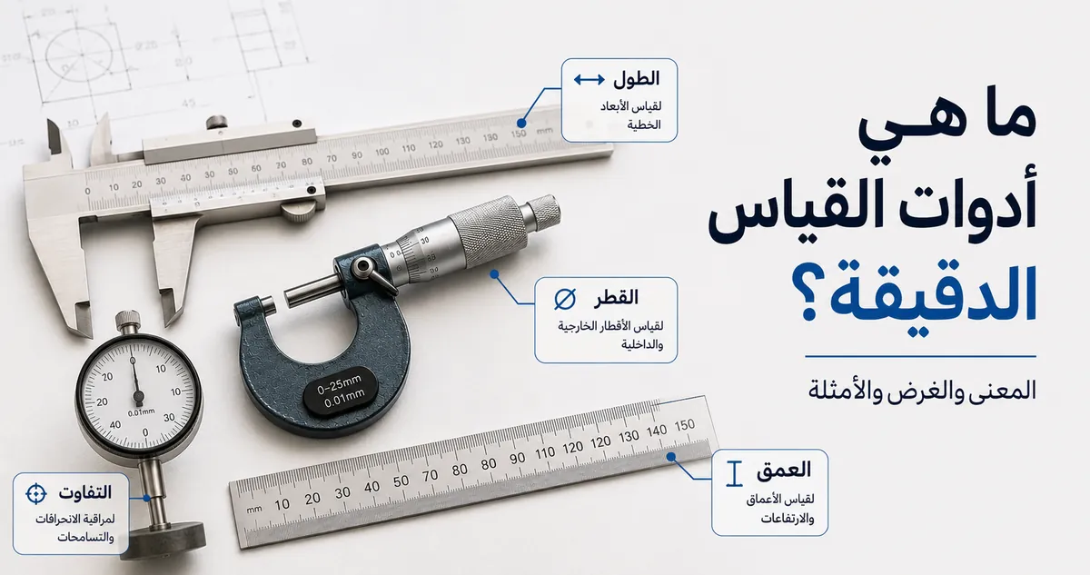 أدوات قياس دقيقة مع تسميات توضح الغرض الأساسي ووظيفة القياس