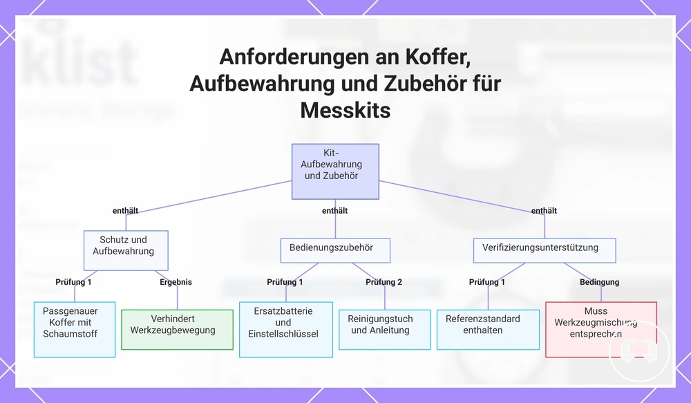 Anforderungen an Koffer, Aufbewahrung und Zubehör für Messkits