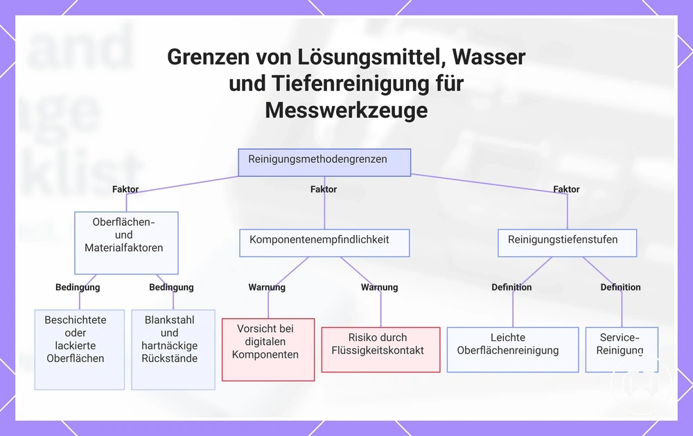 Grenzen von Lösungsmittel, Wasser und Tiefenreinigung für Messwerkzeuge