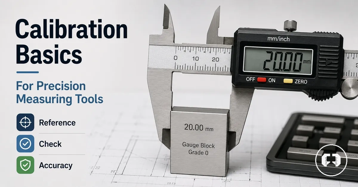 Precision measuring tool being checked with a calibration reference for measurement accuracy