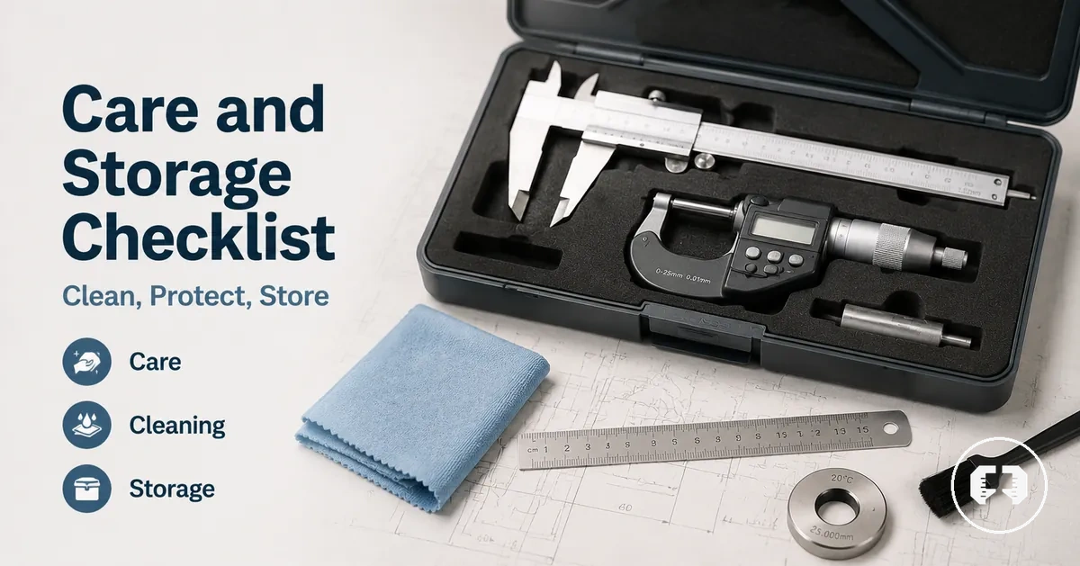 Precision measuring tools cleaned and stored in a protective case after use