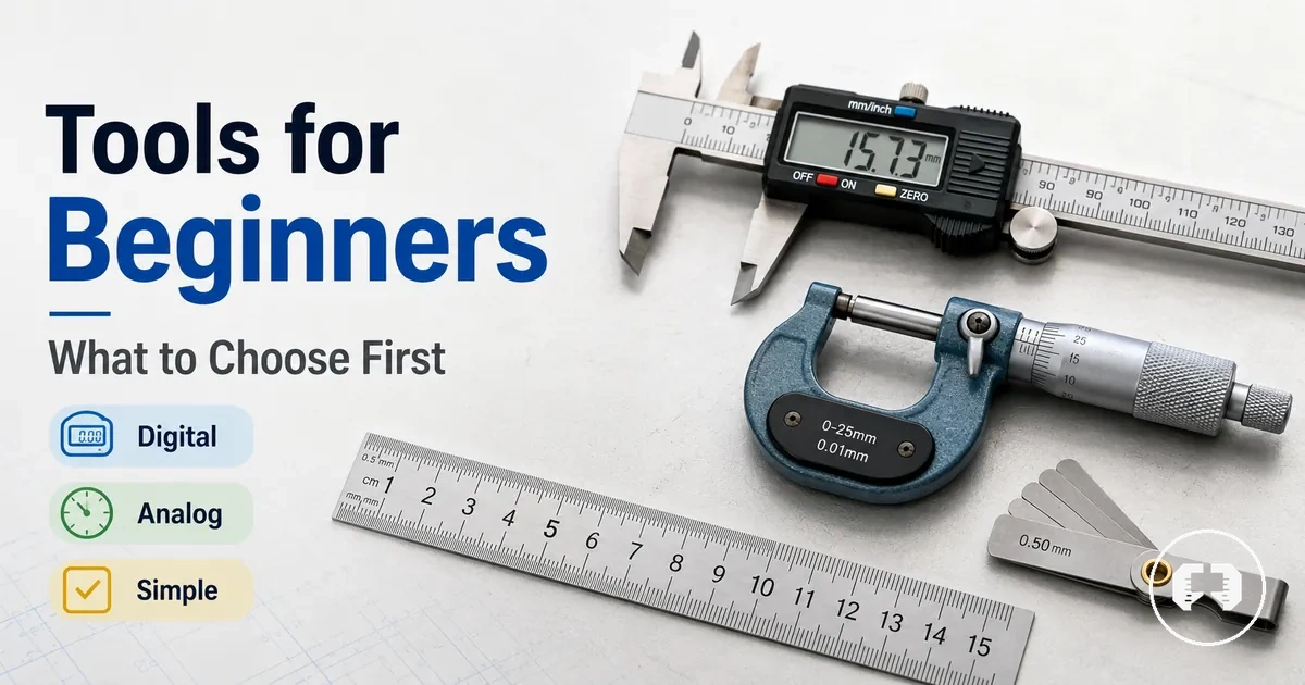 Beginner-friendly precision measuring tools arranged with simple digital and analog options