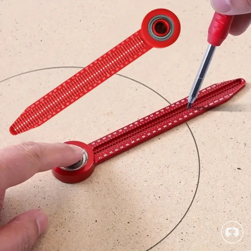 Woodworking compass and scriber ruler with hole gauge for marking and measuring circles