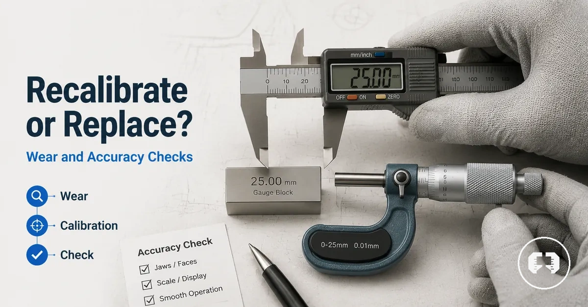 Precision measuring tools checked for calibration wear and replacement signs