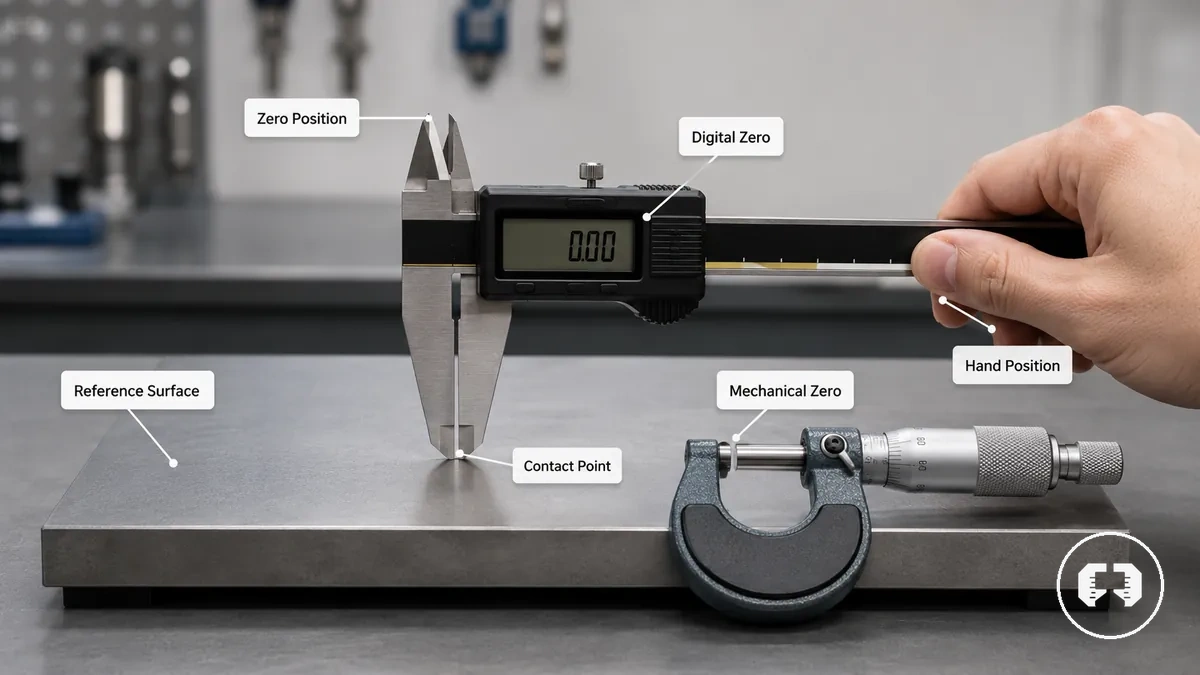 Precision tool zero position and reference check before measurement