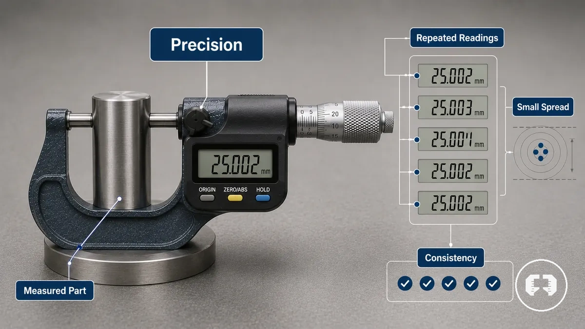 Precision shown as consistency between repeated measurements