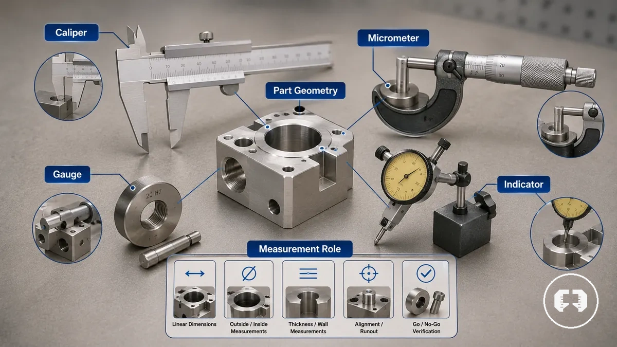 Common precision measuring tool groups compared by measurement role