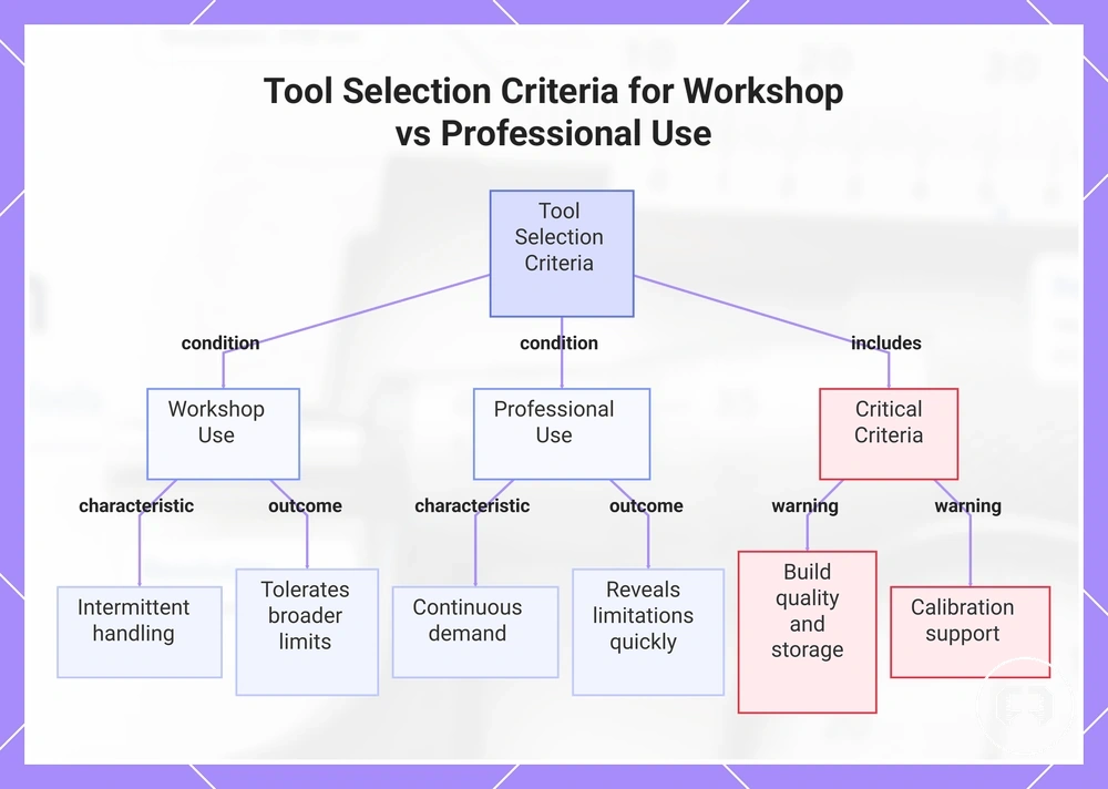 Tool Selection Criteria for Workshop vs Professional Use
