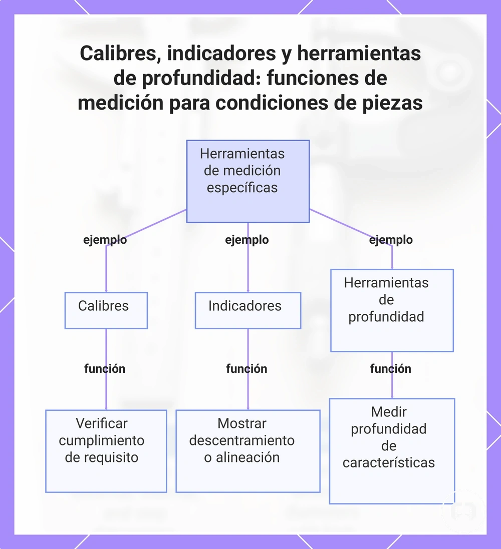 Calibres, indicadores y herramientas de profundidad: funciones de medición para condiciones de piezas