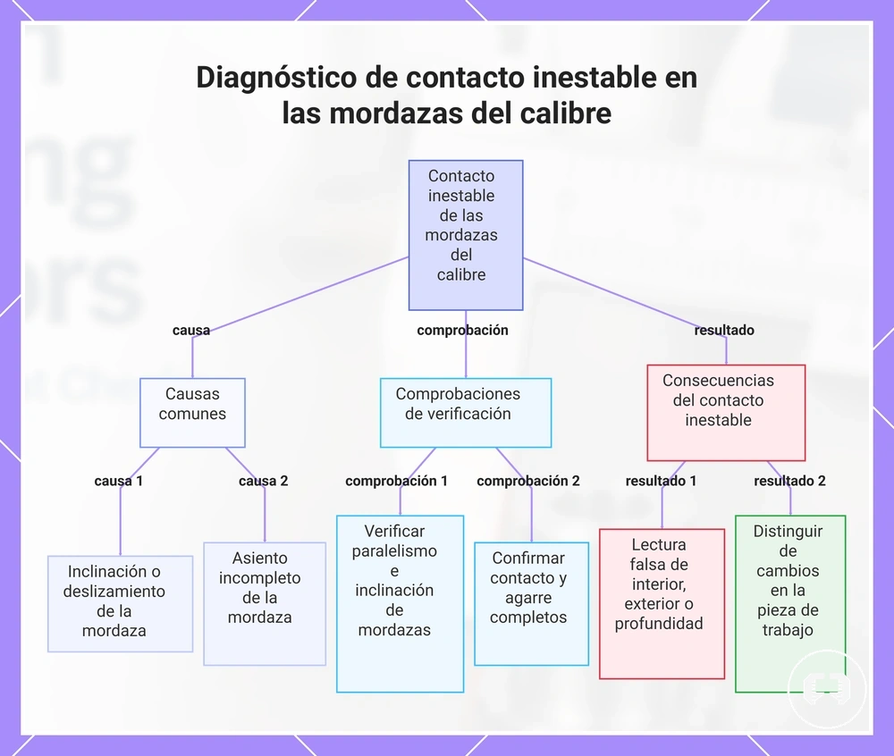 Diagnóstico de contacto inestable en las mordazas del calibre