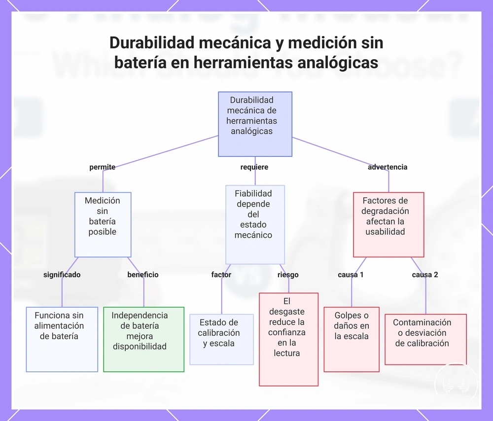 Durabilidad mecánica y medición sin batería en herramientas analógicas