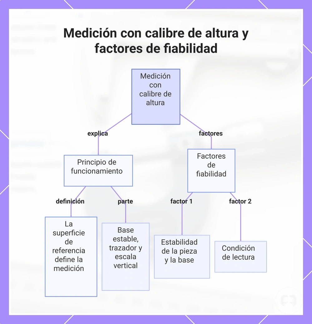 Medición con calibre de altura y factores de fiabilidad