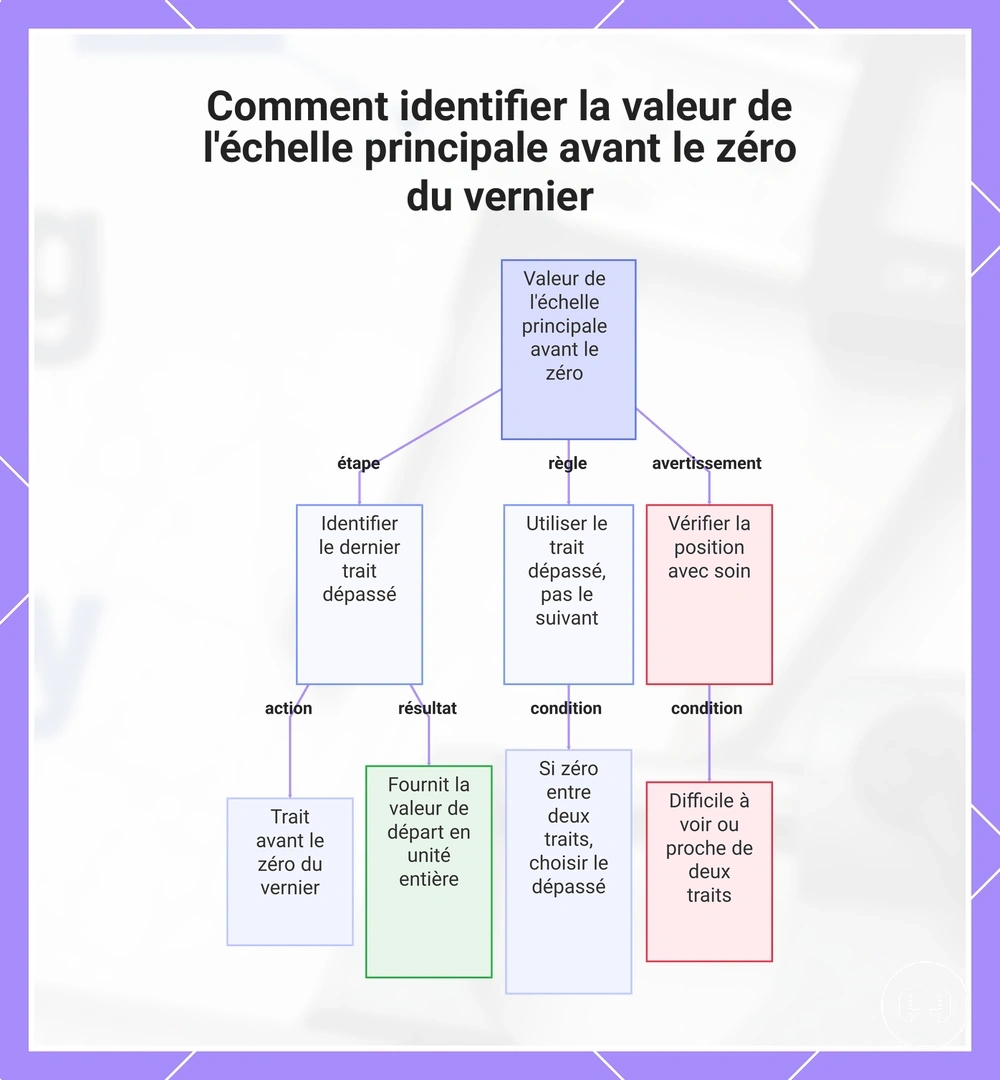 Comment identifier la valeur de l'échelle principale avant le zéro du vernier