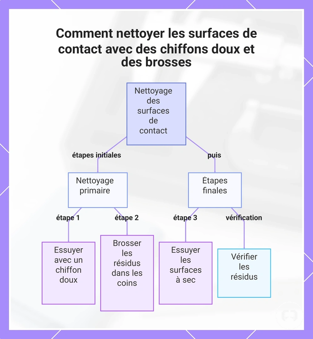 Comment nettoyer les surfaces de contact avec des chiffons doux et des brosses