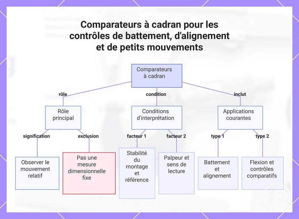 Comparateurs à cadran pour les contrôles de battement, d'alignement et de petits mouvements