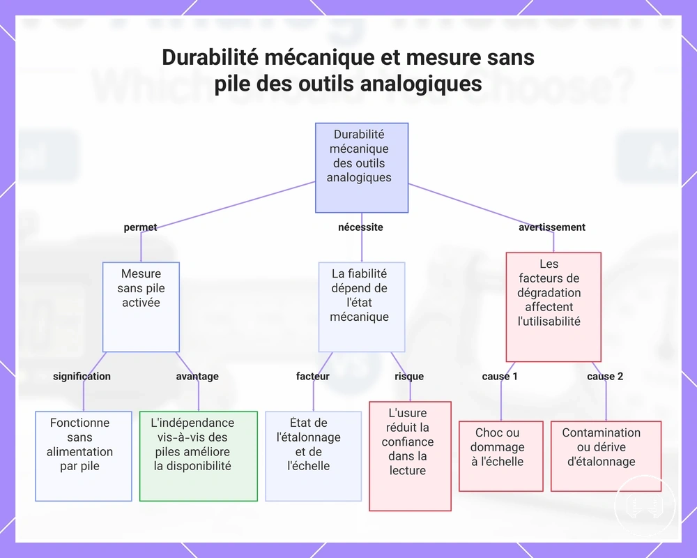 Durabilité mécanique et mesure sans pile des outils analogiques