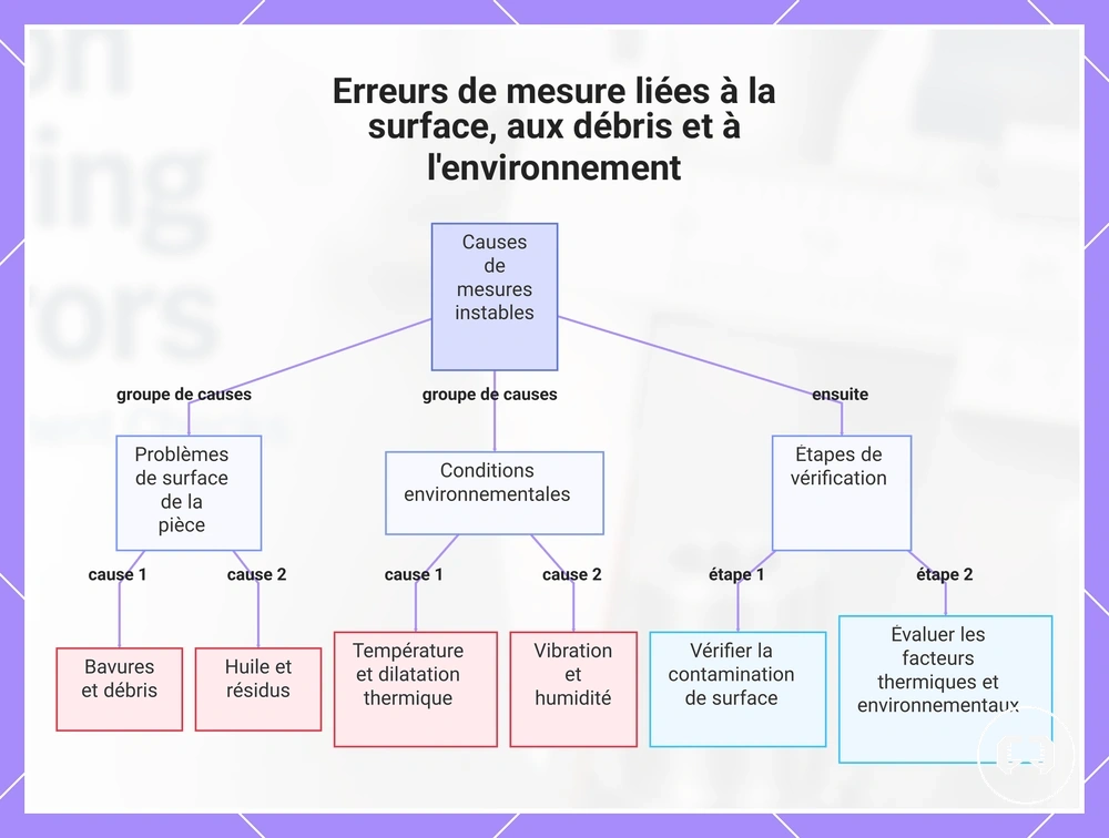 Erreurs de mesure liées à la surface, aux débris et à l'environnement