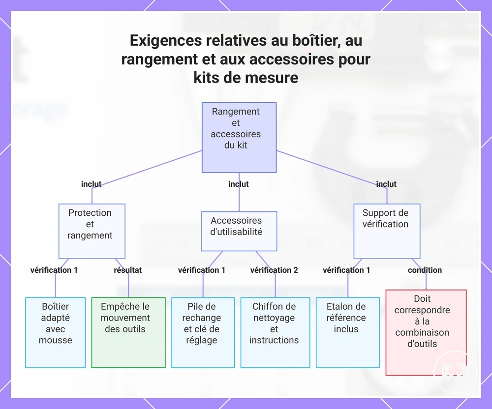 Exigences relatives au boîtier, au rangement et aux accessoires pour kits de mesure