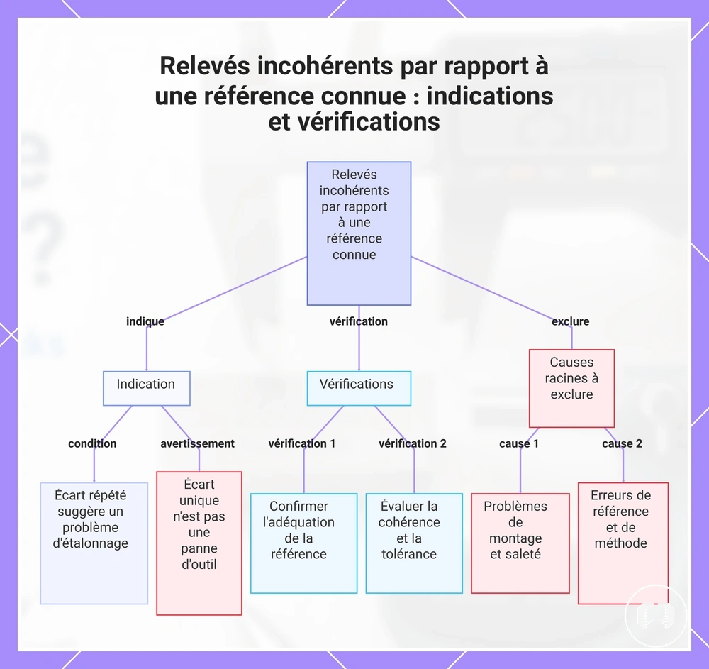 Relevés incohérents par rapport à une référence connue : indications et vérifications