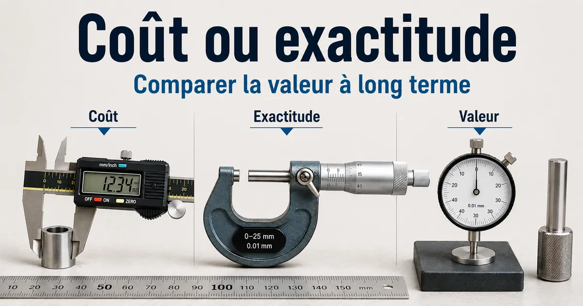 Outils de mesure de précision disposés pour comparer le coût, l’exactitude et la valeur à long terme