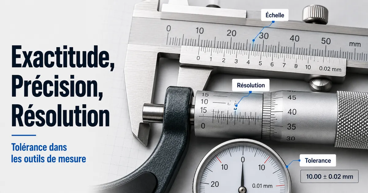 Gros plan sur des échelles d’outils de mesure de précision montrant l’exactitude, la résolution et la tolérance