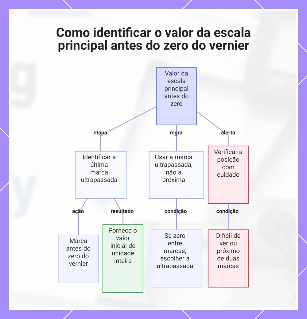 Como identificar o valor da escala principal antes do zero do vernier