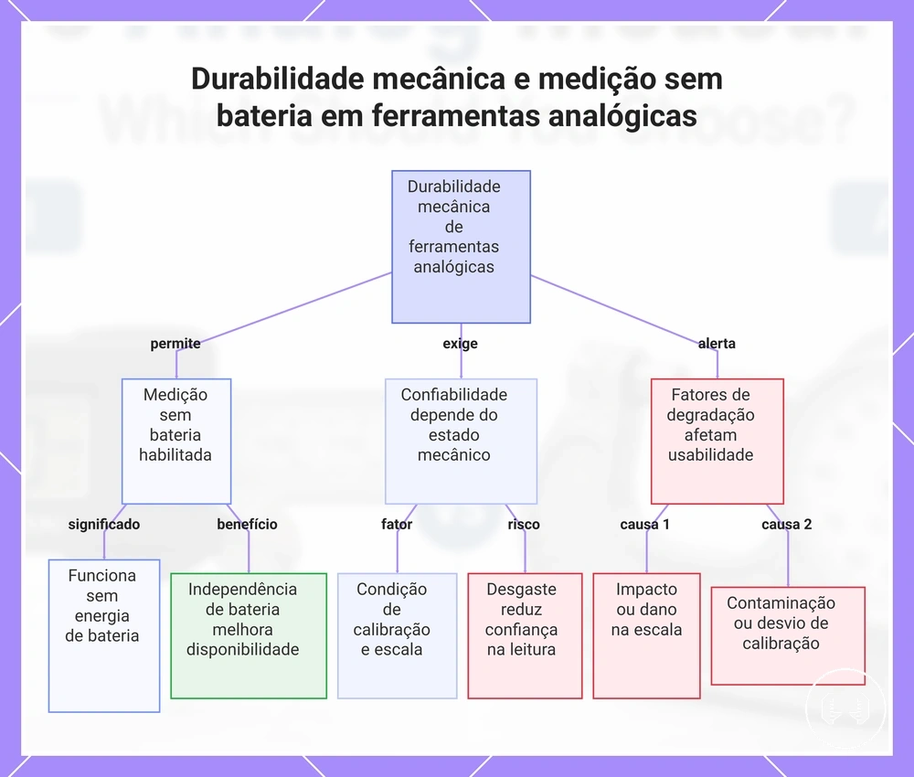 Durabilidade mecânica e medição sem bateria em ferramentas analógicas