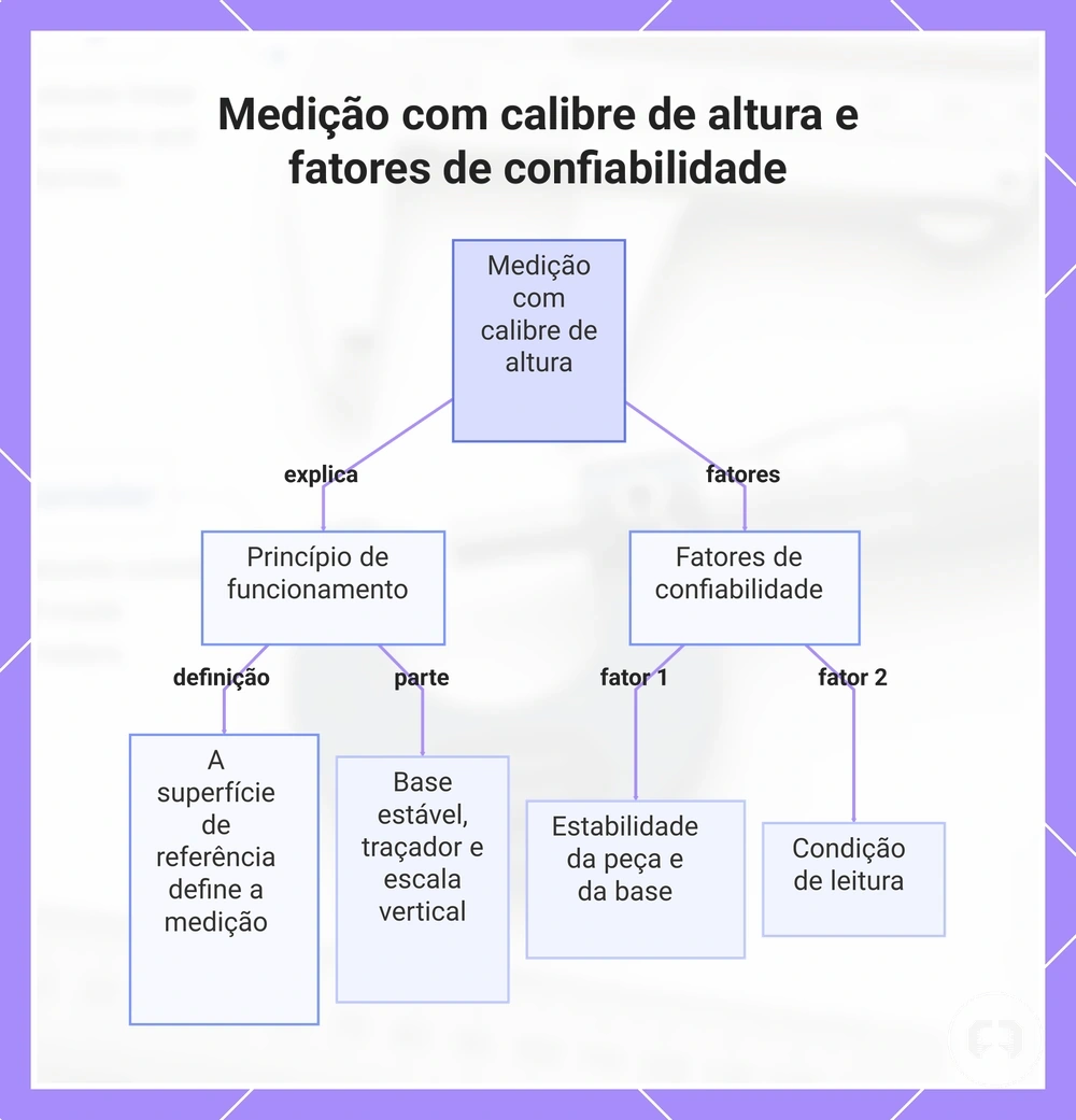 Medição com calibre de altura e fatores de confiabilidade