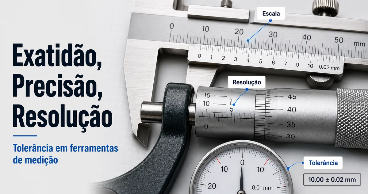 Detalhe de escalas de ferramentas de medição de precisão com exatidão, resolução e tolerância