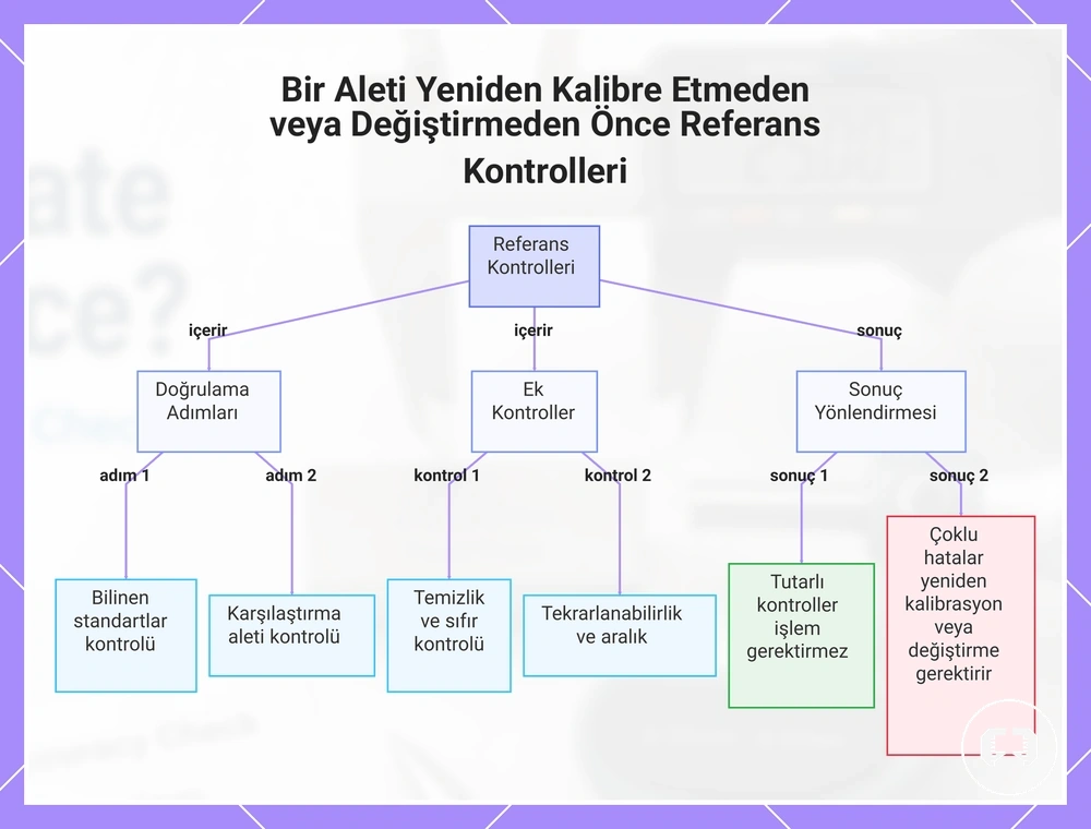 Bir Aleti Yeniden Kalibre Etmeden veya Değiştirmeden Önce Referans Kontrolleri