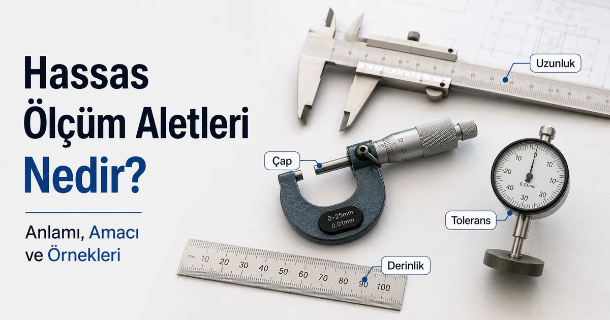 Temel ölçüm amacı ve işlevi etiketlerle gösterilen hassas ölçüm aletleri
