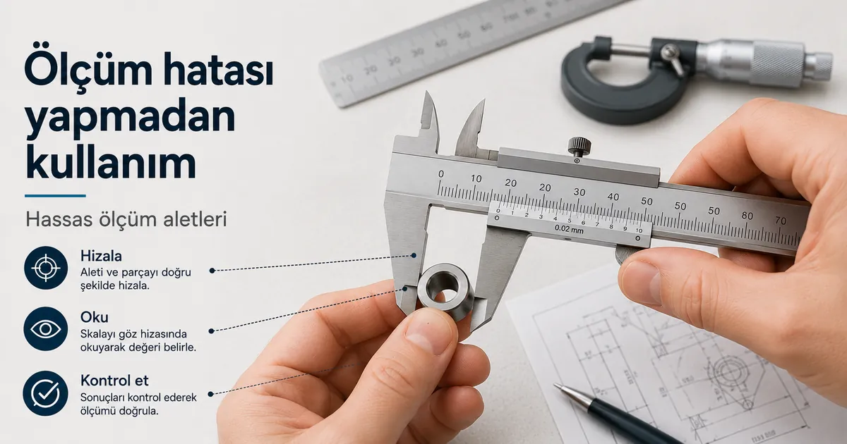 Ölçüm hatalarını azaltmak için dikkatle kullanılan hassas ölçüm aletleri